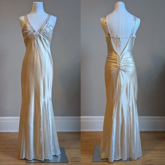 Roberta Bridal Dresses & Skirts - NWT Roberta White Gown Slinky Prom Dress Maxi Formal Bejeweled Size 5/6